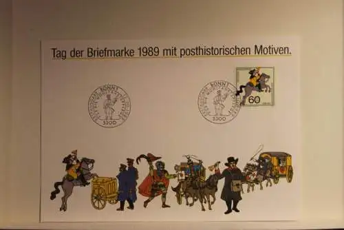 BRD; Sonderblatt,Erinnerungsblatt,Gedenkblatt: Tag der Briefmarke 1989;ESST Bonn;Posthistorische Motive