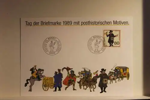 BRD; Sonderblatt,Erinnerungsblatt,Gedenkblatt: Tag der Briefmarke 1989;ESST Bonn;Posthistorische Motive