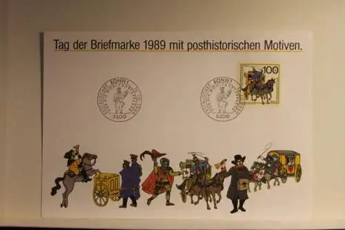 BRD; Sonderblatt,Erinnerungsblatt,Gedenkblatt: Tag der Briefmarke 1989;ESST Bonn;Posthistorische Motive