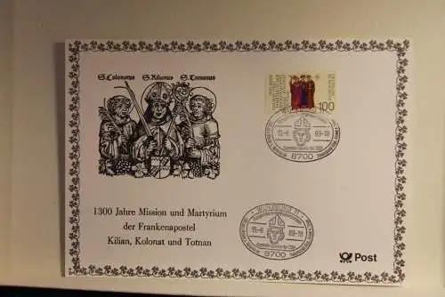 BRD; Sonderblatt,Erinnerungsblatt,Gedenkblatt: Frankenapostel; Ersttags-Sonderstempel Würzburg 1989