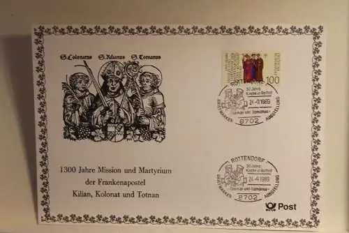 BRD; Sonderblatt,Erinnerungsblatt,Gedenkblatt: Frankenapostel; Sonderstempel Rottendorf 1989