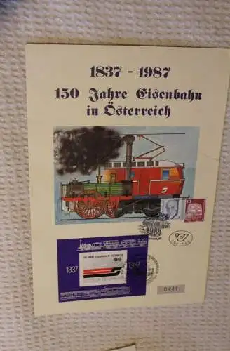 Österreich Gedenkblatt: 150 Jahre Eisenbahn in Österreich, nummeriert; DIN A4-Format