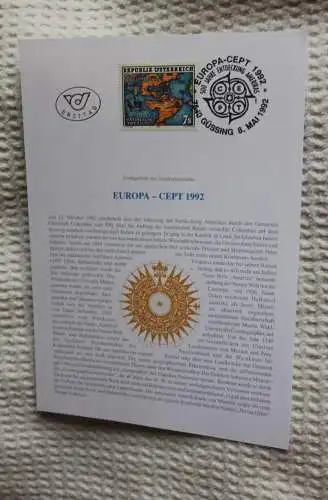 Österreich, Ersttagsblatt EUROPA 1992
