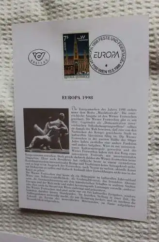 Österreich, Ersttagsblatt EUROPA 1998