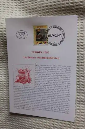 Österreich, Ersttagsblatt EUROPA 1997 "Die Bremer Stadtmusikanten"