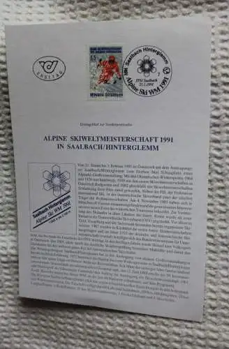 Österreich, Ersttagsblatt Alpine Ski-WM 1991