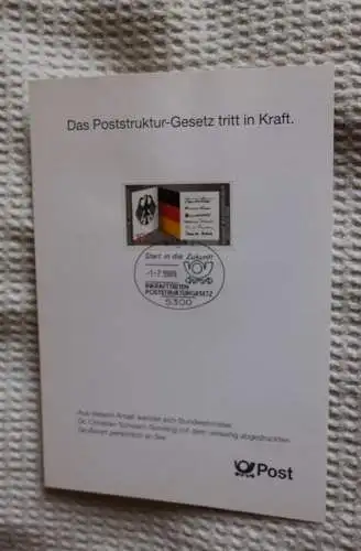 Deutschland 1989; Gedenkblatt; Erinnerungsblatt  der Deutsche Post :Poststruktur-Gesetz; für Mitarbeiter, lesen