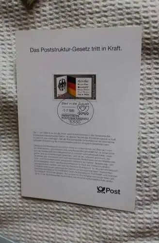 Deutschland 1989; Gedenkblatt; Erinnerungsblatt  der Deutsche Post :Poststruktur-Gesetz; für Kunden, lesen