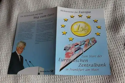 Deutschland 1998; Gedenkblatt; Erinnerungsblatt  der Deutsche Post :Meilensteine für Europa-EZB