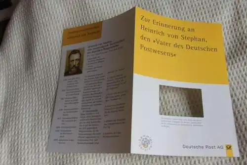 Deutschland 1997; Treuegabe der Deutsche Post, Gedenkblatt : Heinrich von Stephan; bitte lesen