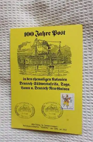 BRD 1988; 100 Jahre Post in den ehemaligen Kolonien; SST Dampfer "General" der DOAL