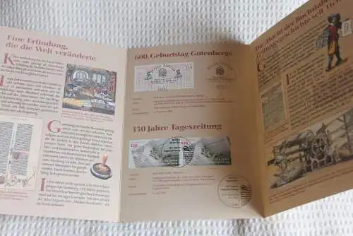 600. Geburtstag Johannes Gutenberg; 350 Jahre Tageszeitung; Gedenkblatt der Deutsche Post 2000