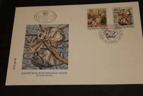 Jugoslawien 1992; 2 FDC: Tierschutz, MiNr. 2525-28