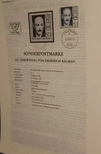 Österreich, Ersttagsblatt: Emmerich Kalman, 1982
