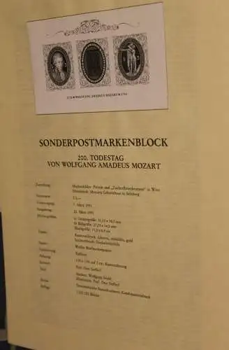 Schwarzdruck auf Schwarzdruckblatt Österreich zur Ausgabe: Mozart Block, 1991