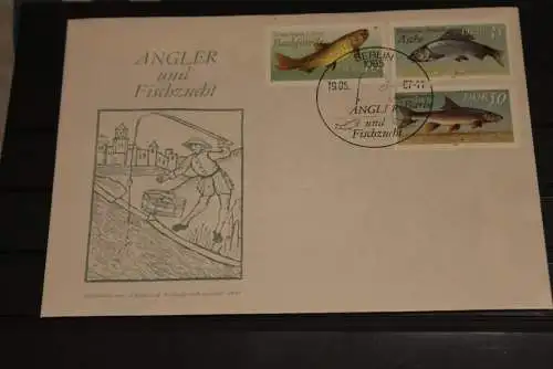 DDR, Süßwasserfische, Angler und Fischzucht, 2 FDC, 1987; MiNr. 3095-3100