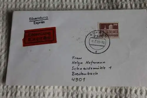 DDR, Eilsendung Göhren/Rügen nach Breitenbach 1989; Bahnpost; Zug-Nr. 2359