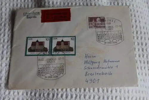 DDR, Denkmalpflege: Erfurt, Sonderstempel 1987; Rückseitig Zug-Stempel Zug 3546