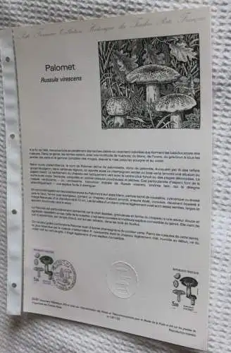 Frankreich; ETB, 1987; Ersttagsblatt: Pilze: Russula virescens; ETB: 33-87