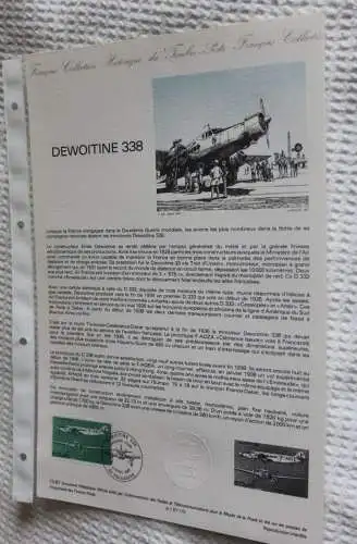Frankreich; ETB, 1987; Ersttagsblatt: Dewoitine 338; ETB: 15-87