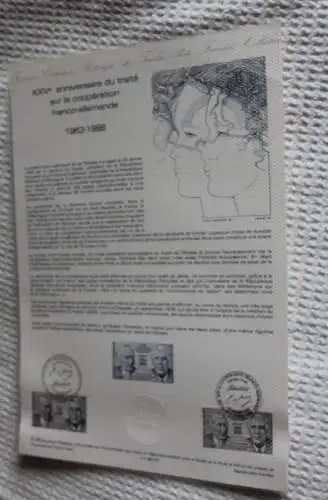 Frankreich; ETB, 1988; Ersttagsblatt: 25 Jahre Vertrag Deutsch-Französische Zusammenarbeit, ETB: 01-88