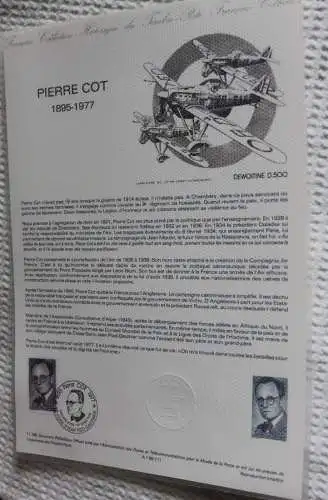 Frankreich; ETB, 1986; Ersttagsblatt:  Pierre Cot; DEWOITINE D.500; ETB: 11-86