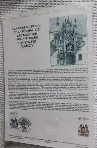 Frankreich; ETB, 1986; Ersttagsblatt:  Kongress des Philatelistenverbandes in Nancy; ETB: 20-86