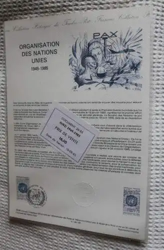 Frankreich; ETB, 1985, Ersttagsblatt: 40 Jahre UNO 1985; ETB-Nr. 26-85