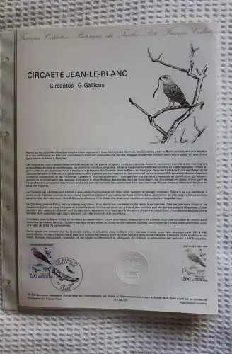 Frankreich; ETB, 1984, Ersttagsblatt: Circaete Jean-le-Blanc; Circaätus G. Gallicus; ETB-Nr. 31-84