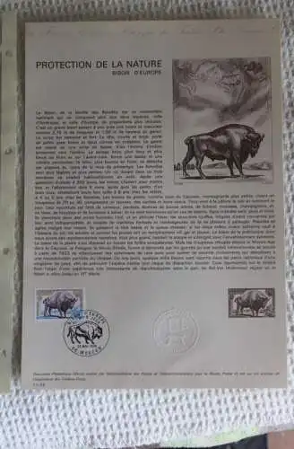 Frankreich; ETB, 1974, Ersttagsblatt: Naturschutz; Europäischer Bison, ETB-Nr. 11-74