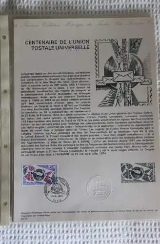 Frankreich; ETB, 1974, Ersttagsblatt: U.P.U.; ETB-Nr. 24-74