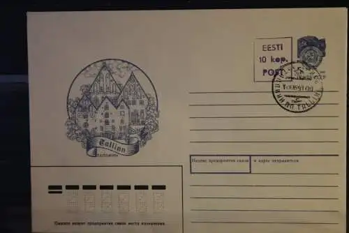 Eesti; UdSSR Ganzsache Tallinn mit Stempelzudruck 10 kop., Ersttagsstempel