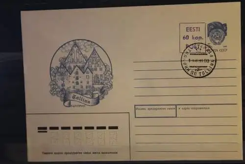 Eesti; UdSSR Ganzsache Tallinn mit Stempelzudruck 60 kop., Ersttagsstempel