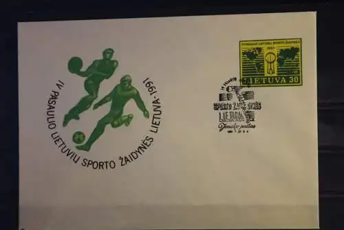 Lietuva 1991, Ganzsache, Sporto; Ersttagsstempel