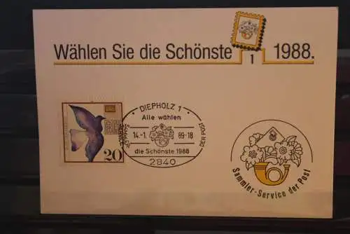 Wählen Sie die Schönste 1988; Stempelkarte der Post; Diepholz