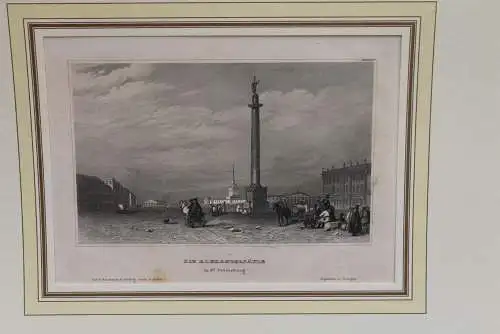 Stahlstich des BI Hildburghausen: Rußland, St. Petersburg, Alexandersäule, ca. 1837