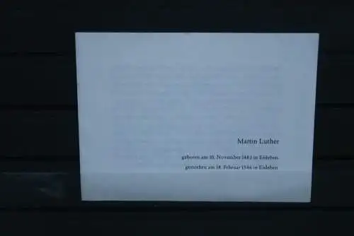 Folder; Information zur Münze "Martin Luther"; Münzen-Beschreibung