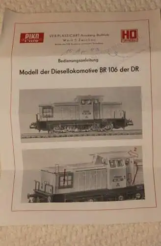 Diesellokomotive der Deutsche Reichsbahn; BR 106; PIKO; Epoche IV; neu in OVP