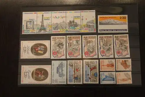 France 1989, postfrisch, Frankreich Jahrgang 1989, 54 Werte; 2 Blöcke, 3 MH, überkomplett, 5 Steckkarten