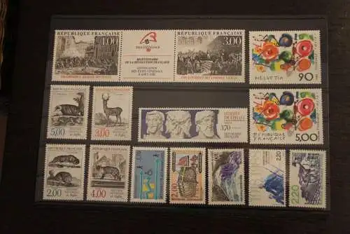 France 1988, 2636-2695; postfrisch, Frankreich Jahrgang 1988, 51 Werte, 4 MH, überkomplett, 4 Steckkarten