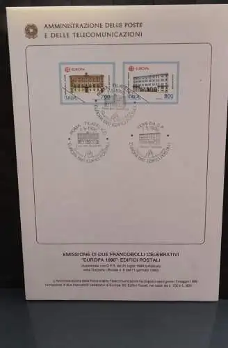 Ministerblatt Italien CEPT EUROPA UNION 1990; MiNr. 2150-51; mit abgeschlagenem ESST