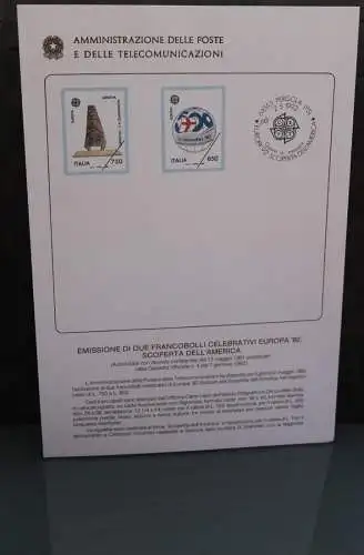 Ministerblatt Italien CEPT EUROPA UNION 1992; MiNr. 2213-14