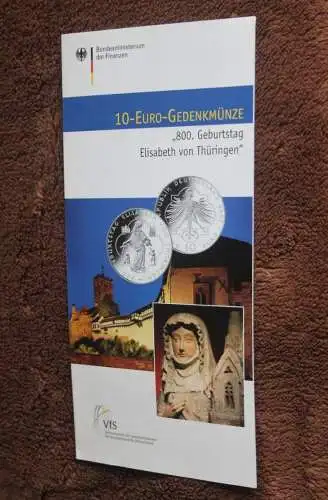 10 Euro 800. Geburtstag Hl. Elisabeth von Thüringen; Flyer der VfS; Münzbeschreibung