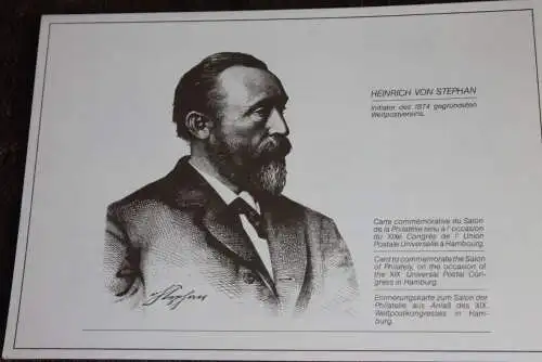 Erinnerungskarte XIX. Weltpostkongress Hamburg; Heinrich von Stephan