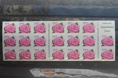 Coral Pink Rose; 20 Self adhesive 33 C. Stamps, 1999