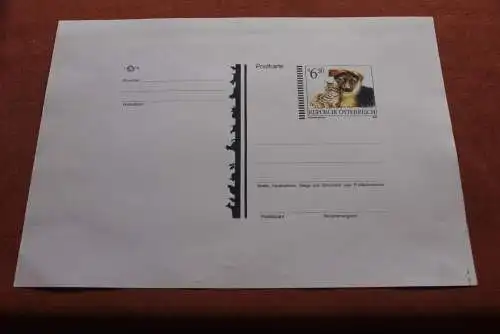 Ganzsache: Motiv Tiere (Hund und Katze) ; Ankündigungsblatt der POST, 1999, lesen