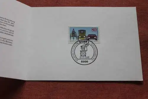 Silberkarte; Zentrale Klappkarte mit Postwertzeichen - Kontaktgabe: 100 Jahre Automobil; 16.1.1986, MiNr. 1268