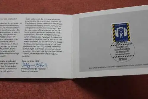 Ministerkarte zum Ausgabeanlaß:  "Europäisches Jahr für Arbeissicherheit", 14. 1.1993 ; MiNr. 1649, selten