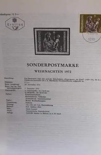 Weihnachten 1972; Legende, Erläuterungsblatt, Ankündigungsblatt, Ersttagsblatt; 1. Dez. 1972