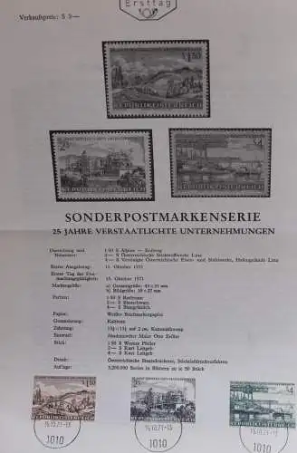 25 Jahre Verstaatlichte Unternehmungen; Legende, Erläuterungsblatt, Ankündigungsblatt, Ersttagsblatt; 15. Okt. 1971